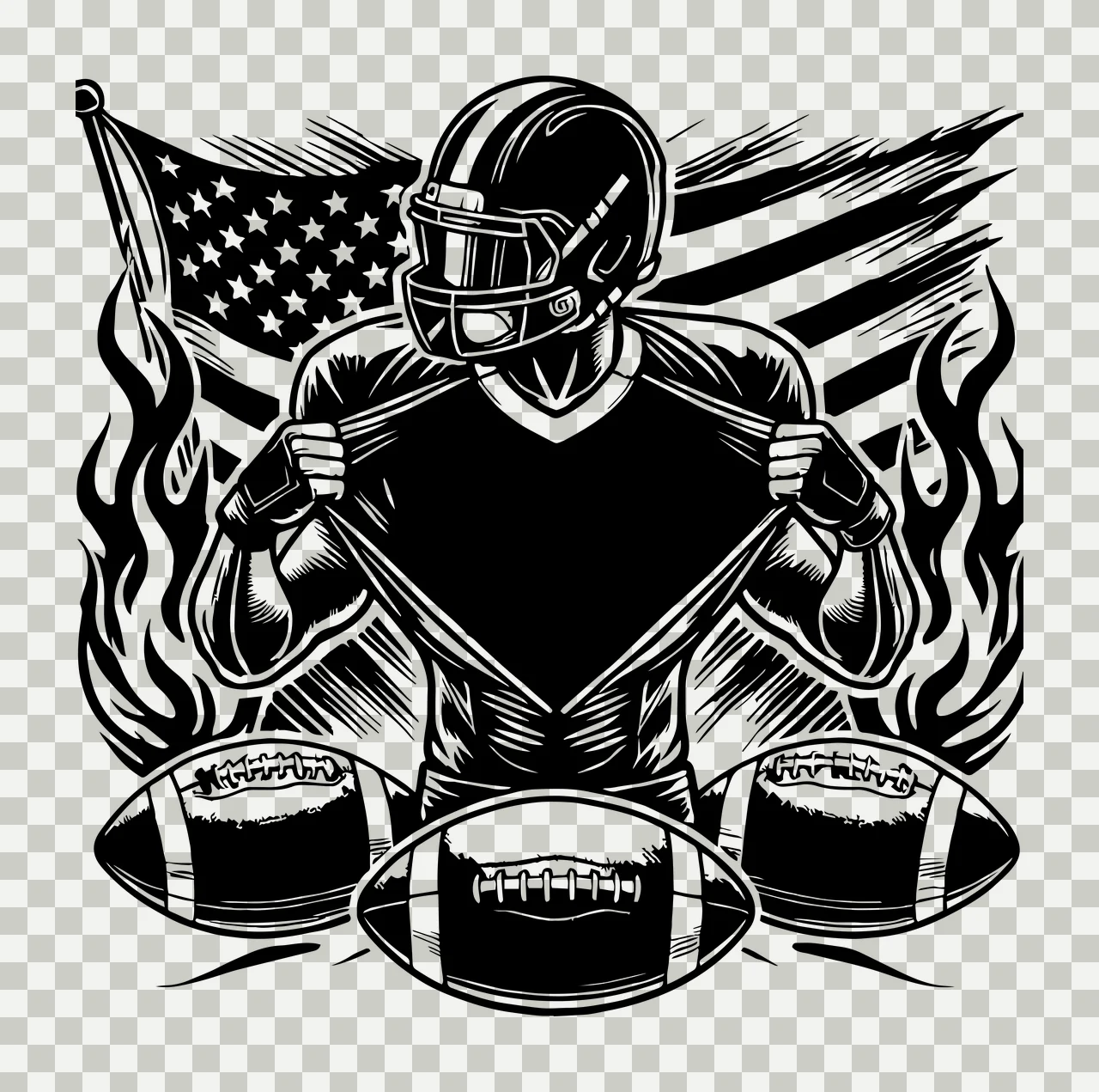 Football Player Player Flag With And Flames tearing shirt helmet transparency and detail preview thumbnail