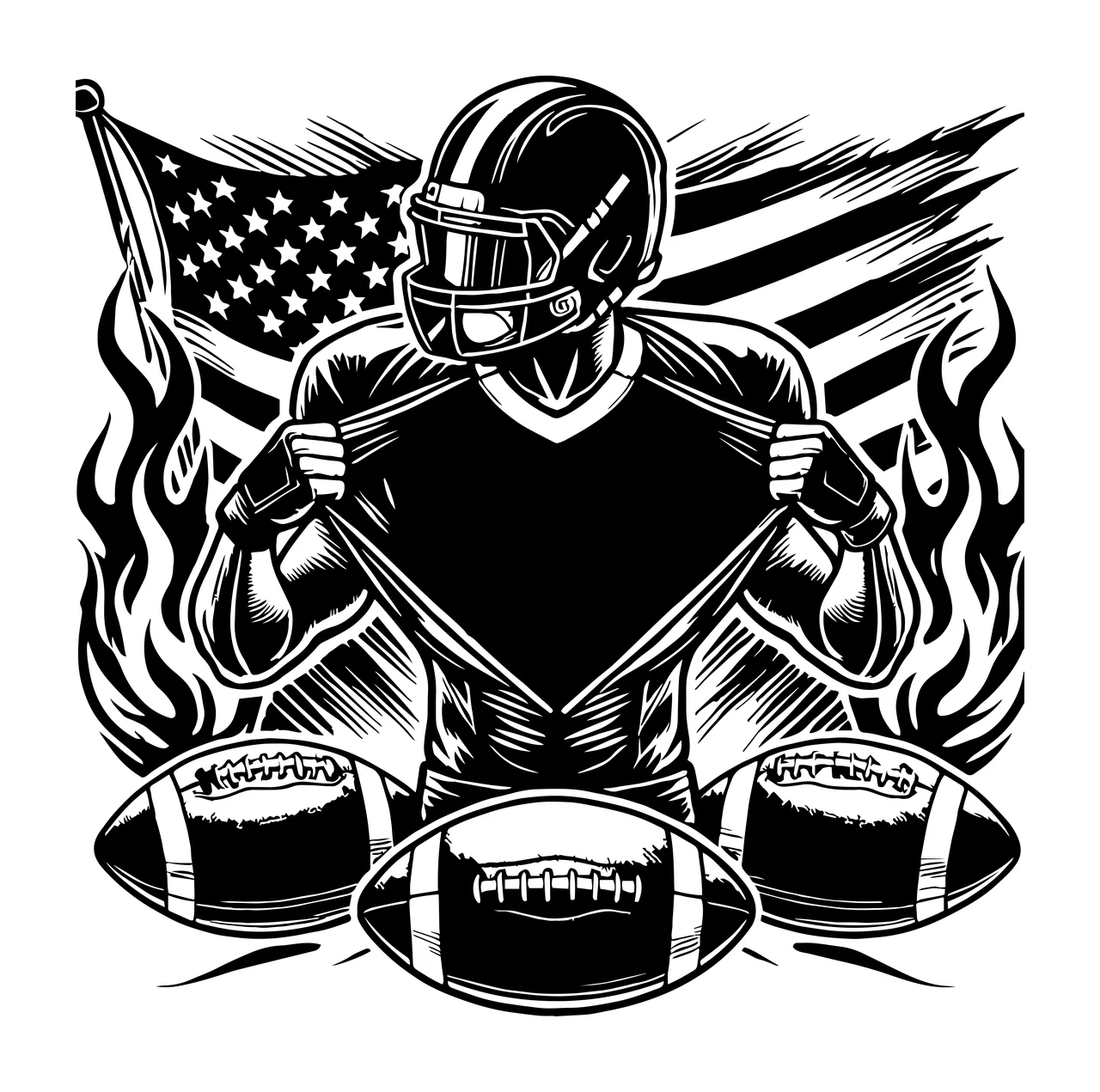 Football Player Player Flag With And Flames tearing shirt helmet