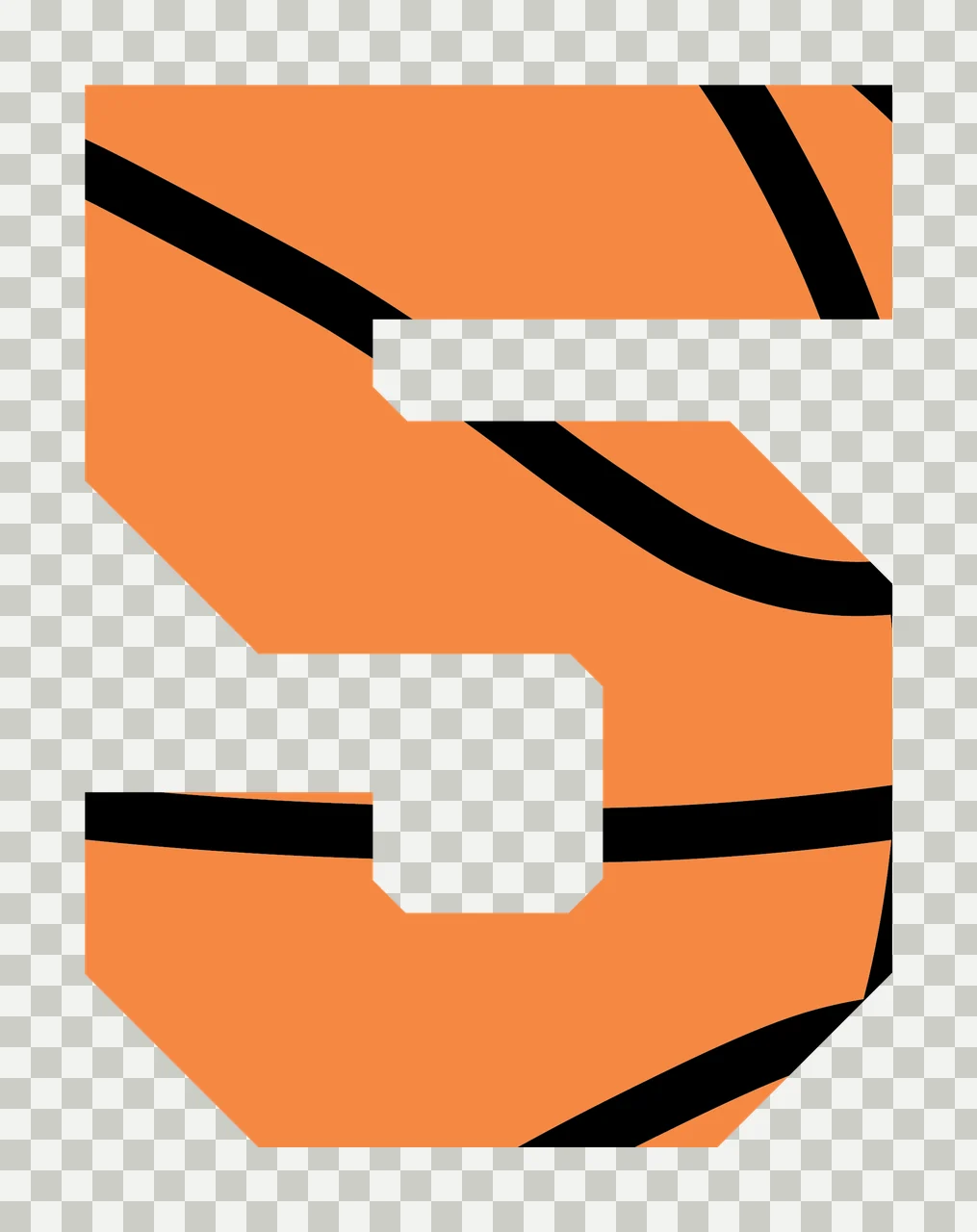 Number 5 Solid Black Numeral Five With Thin diagonal lines transparency and detail preview thumbnail