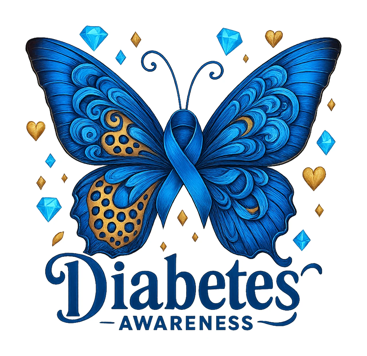 Diabetes Awareness butterflyes Type Diabetes Blue Ribbon
