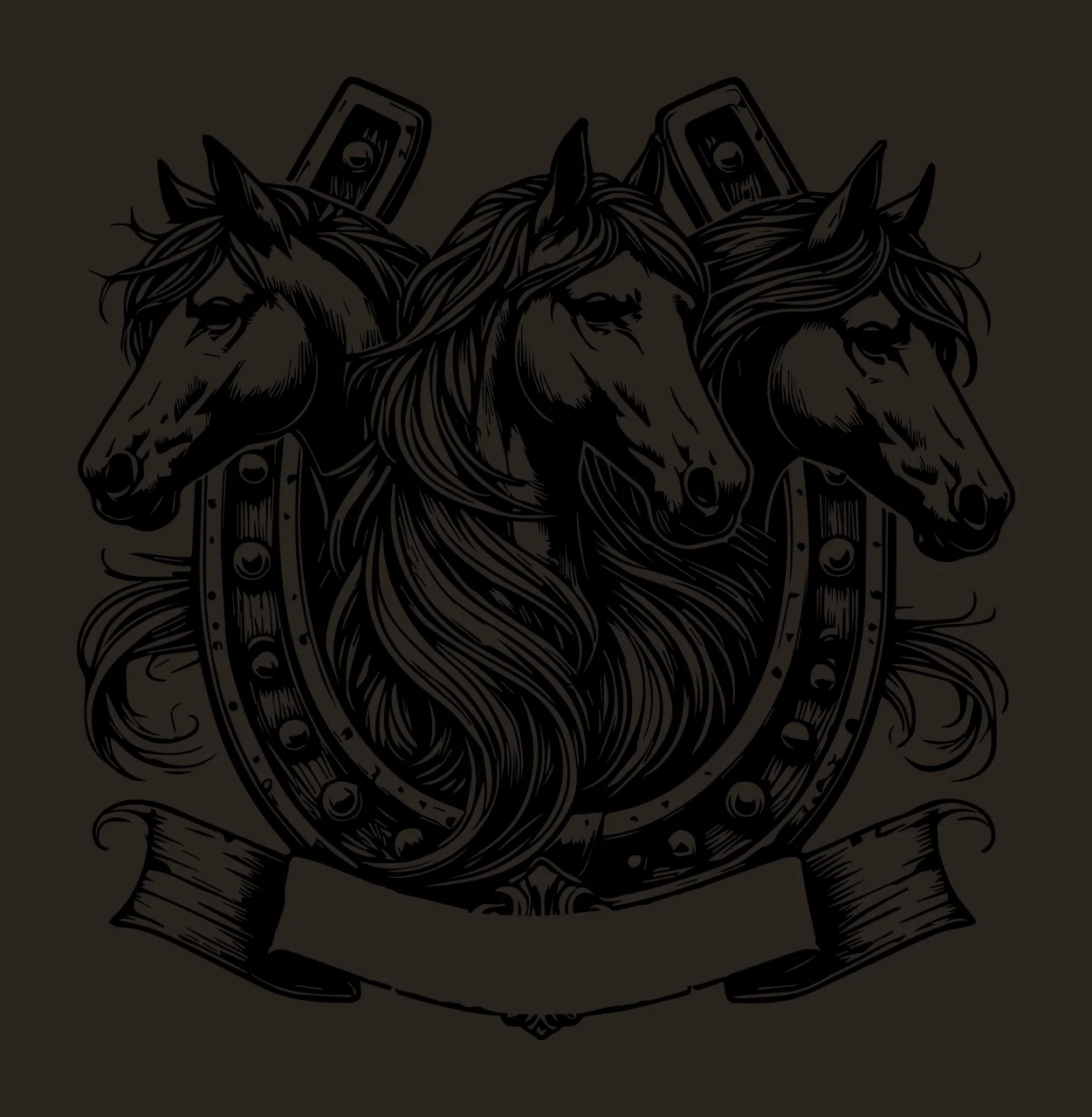 Horse Three Horses With Horseshoe Frame facing forward banner contrast preview thumbnail