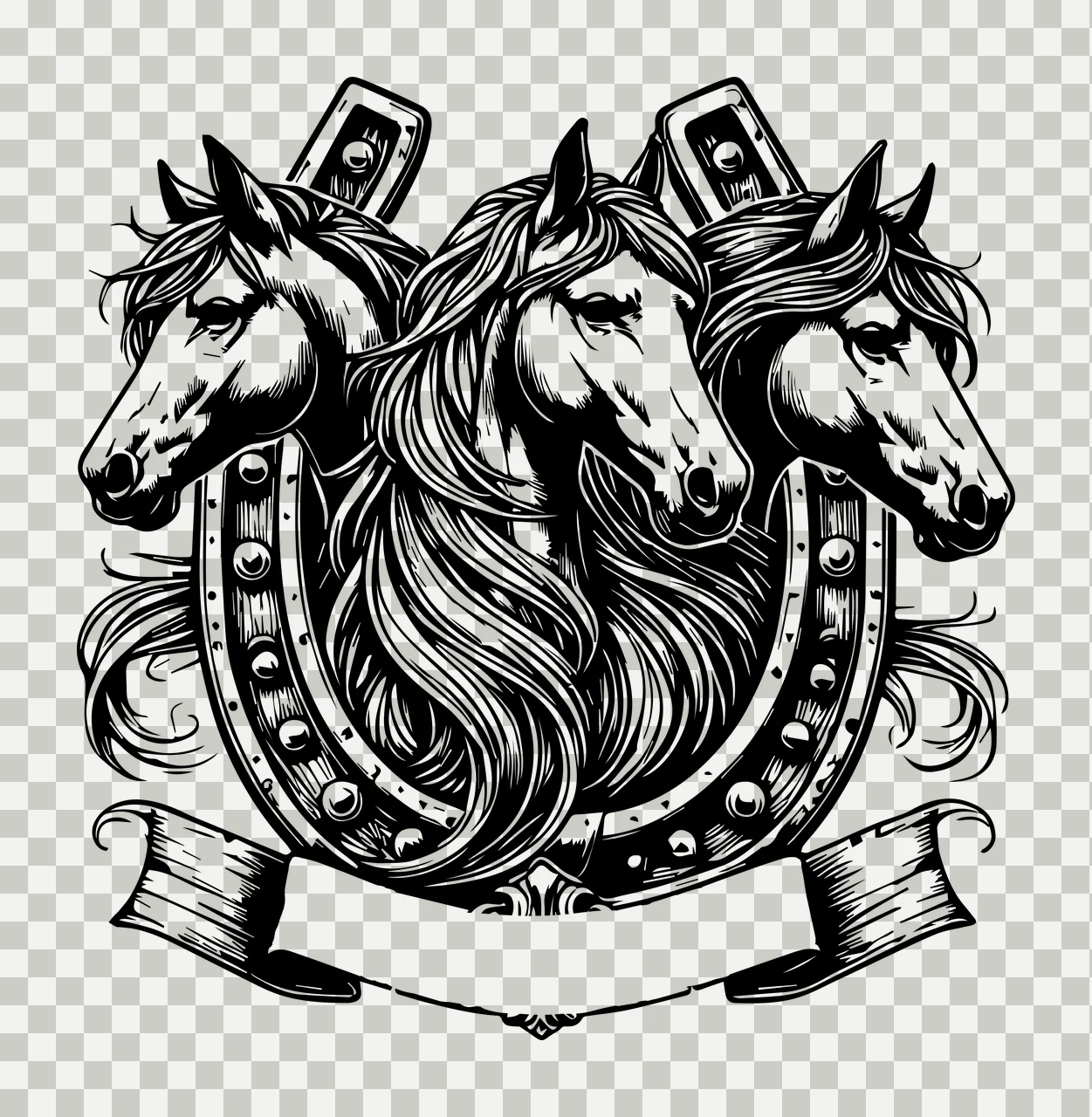 Horse Three Horses With Horseshoe Frame facing forward banner transparency and detail preview thumbnail