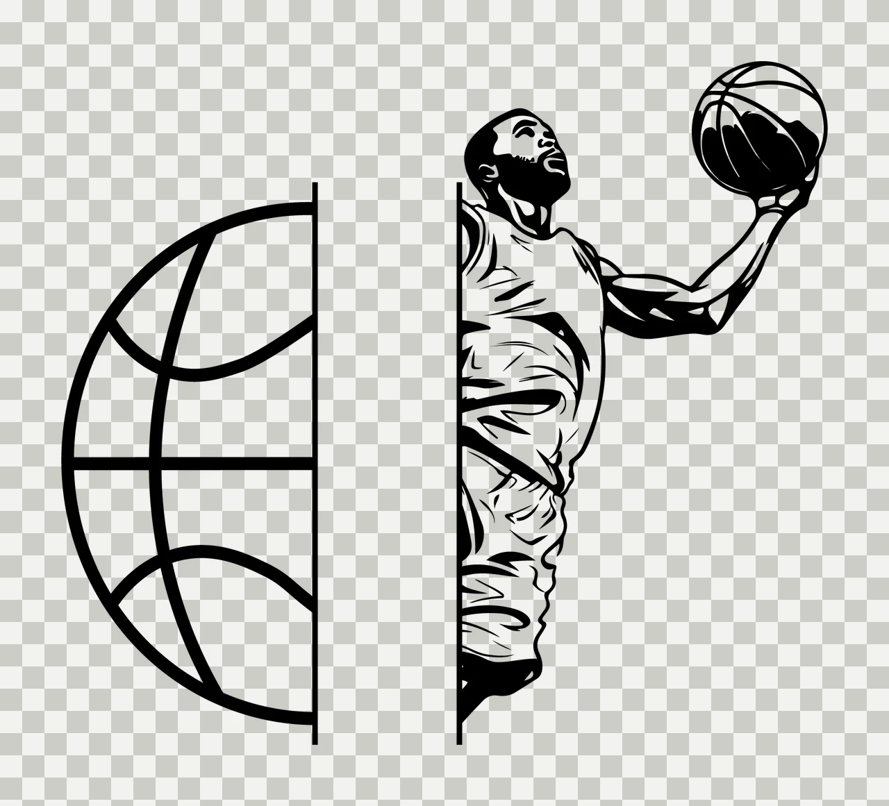 Ball Basketball Player Jumping hoop globe jersey black white transparency and detail preview thumbnail