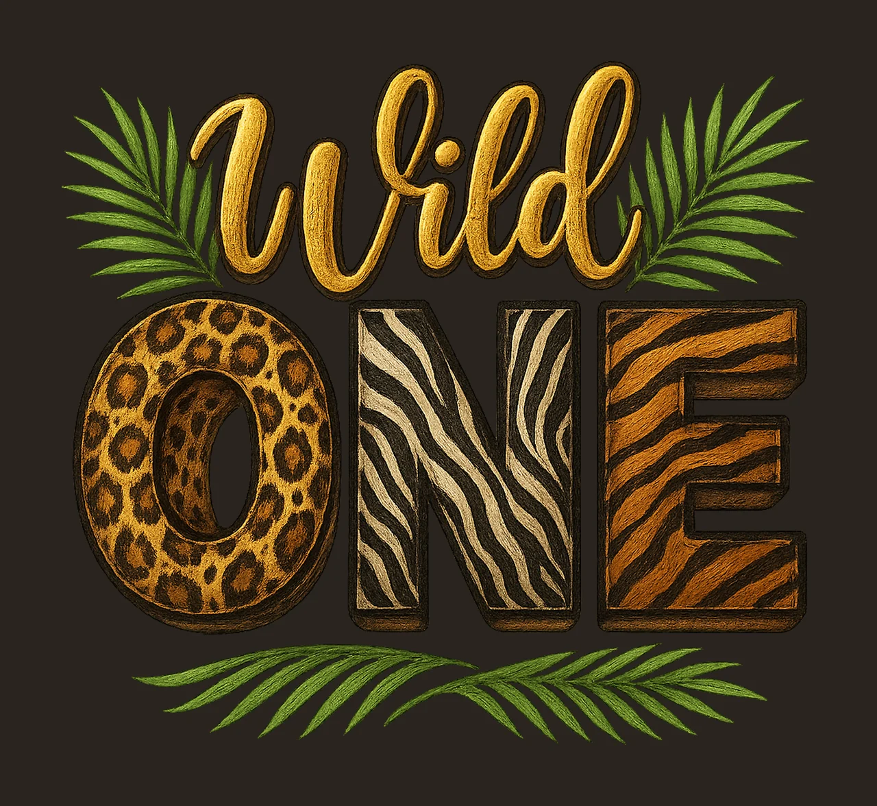 Wild One Safari Patterns Birthday Sublimation Design First contrast preview thumbnail