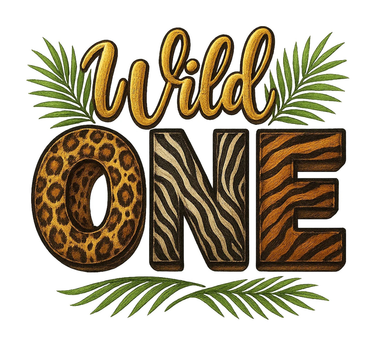 Wild One Safari Patterns Birthday Sublimation Design First