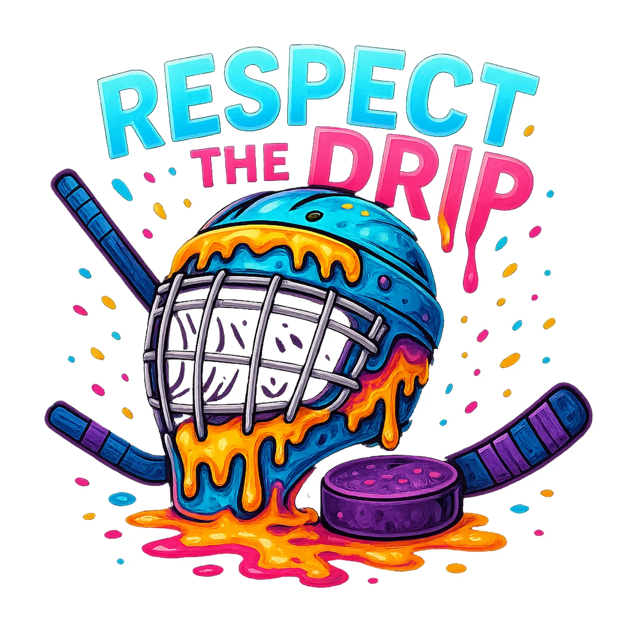 Respect The Drip Hockey Colorful Ice Cream Helmet Design