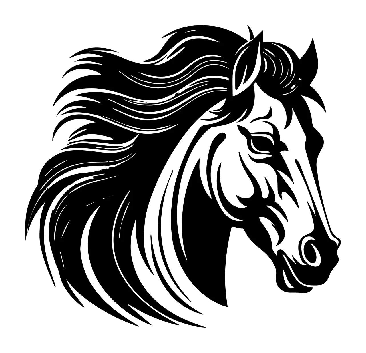 Horse Head Black And White Silhouette mane animal profile