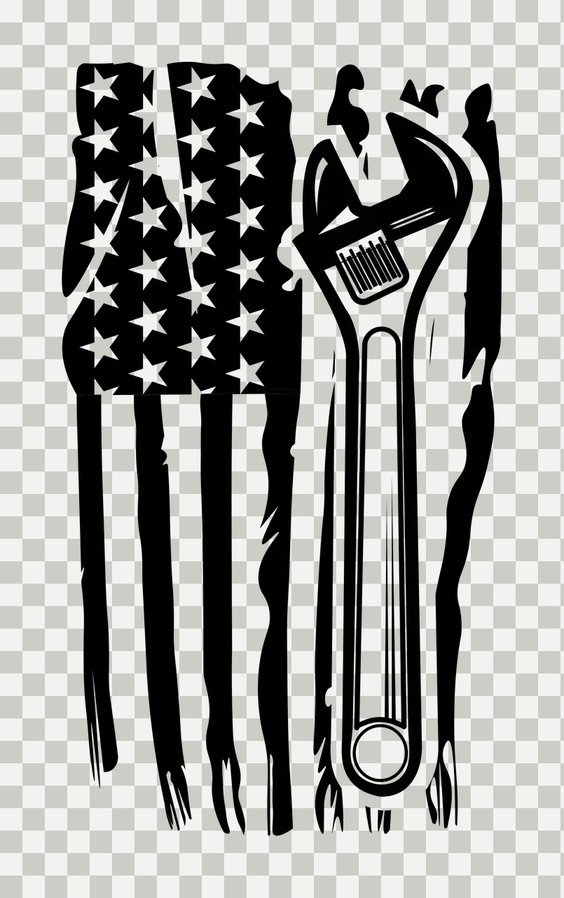 Adjustable Wrench Beside Vertical Distressed Flag parallel transparency and detail preview thumbnail