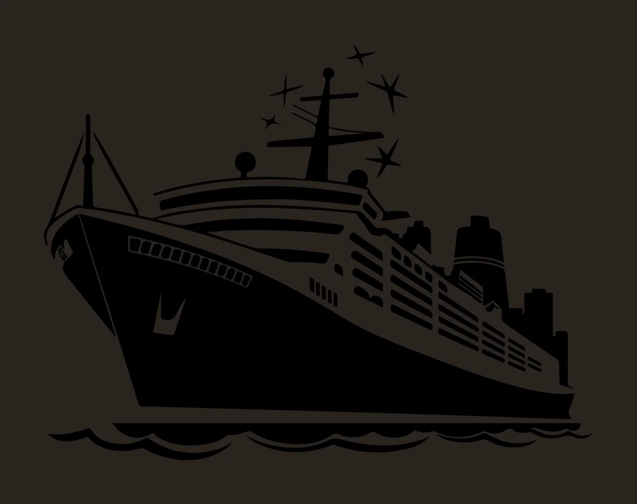 Cruise Ship Vessel Silhouette sailing water stars antenna black contrast preview thumbnail