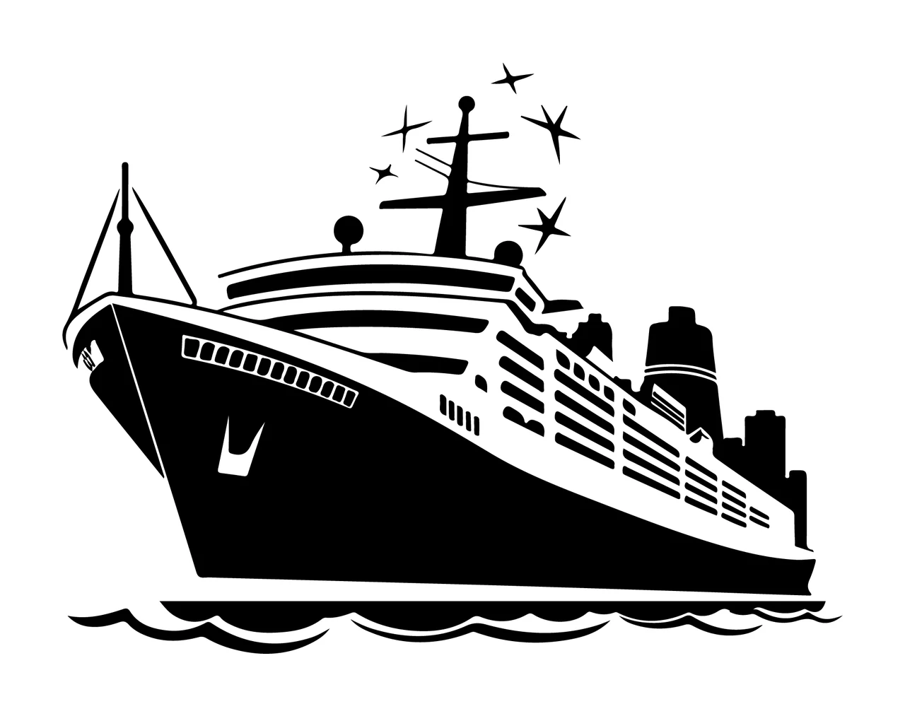 Cruise Ship Vessel Silhouette sailing water stars antenna black