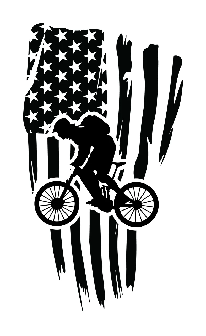 Cyclist On Weathered Flag biking bicycle silhouette black white