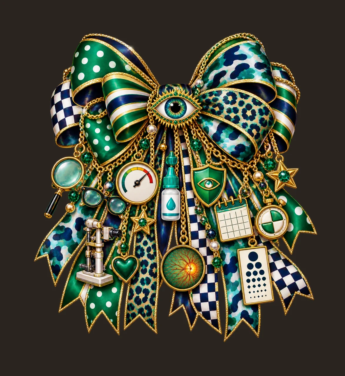 Glaucoma Awareness Bow Charm PNG, Eye Screening Drops and Vision Care Charms, Health Sublimation Design, Transparent Download contrast preview thumbnail