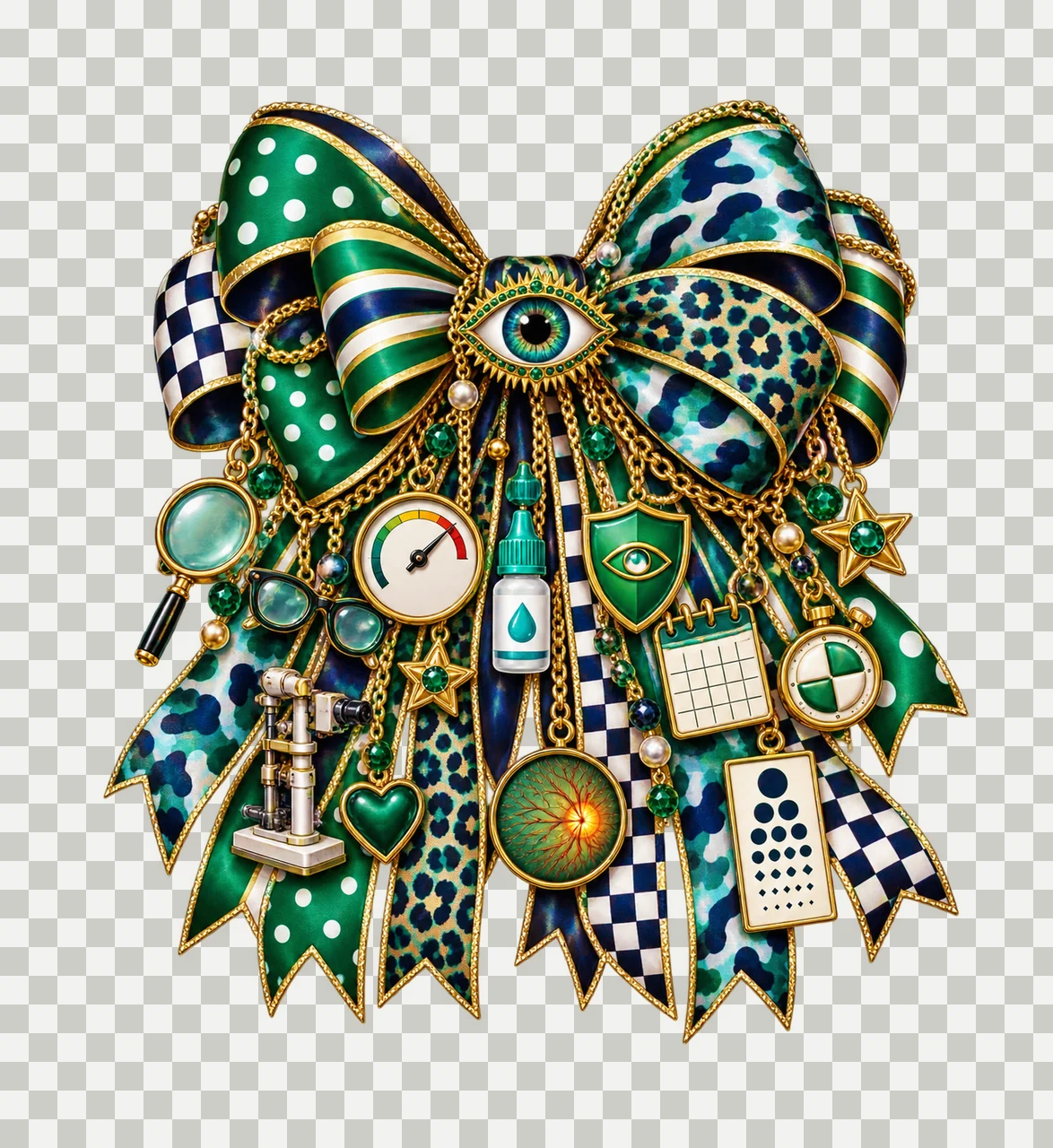 Glaucoma Awareness Bow Charm PNG, Eye Screening Drops and Vision Care Charms, Health Sublimation Design, Transparent Download transparency and detail preview thumbnail