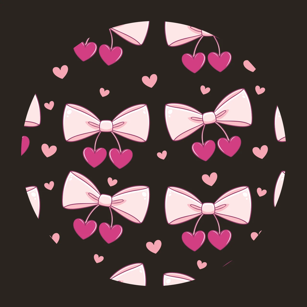 Keychain Bows And Hearts Seamless Pattern line drawing black contrast preview thumbnail