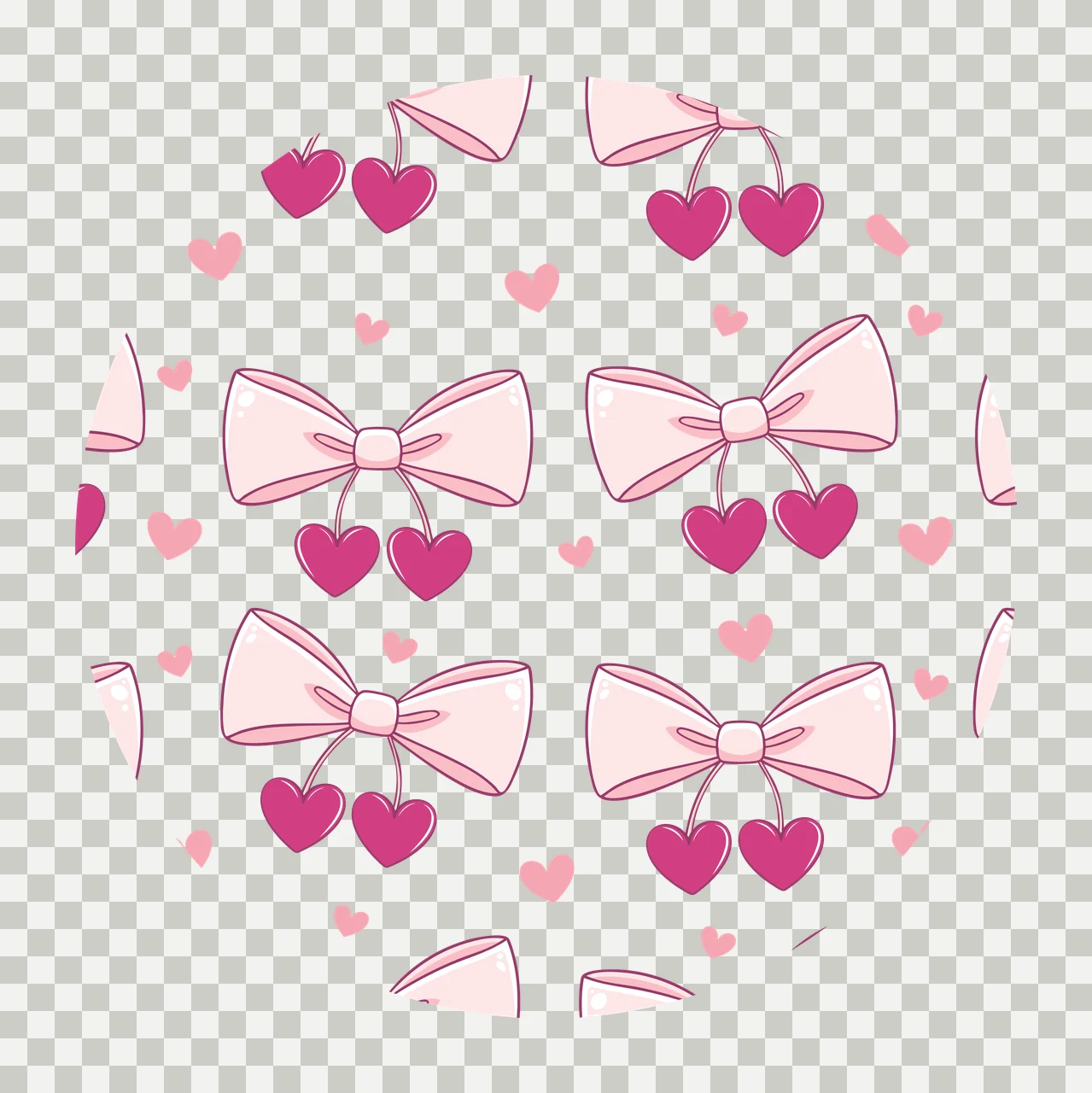 Keychain Bows And Hearts Seamless Pattern line drawing black transparency and detail preview thumbnail