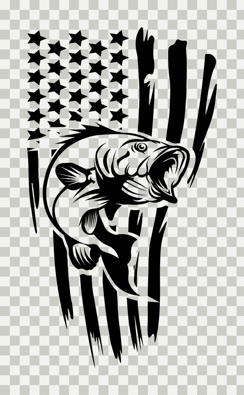 Bass Fish Jumping Over Flag Graphic stars stripes black Variation transparency and detail preview thumbnail
