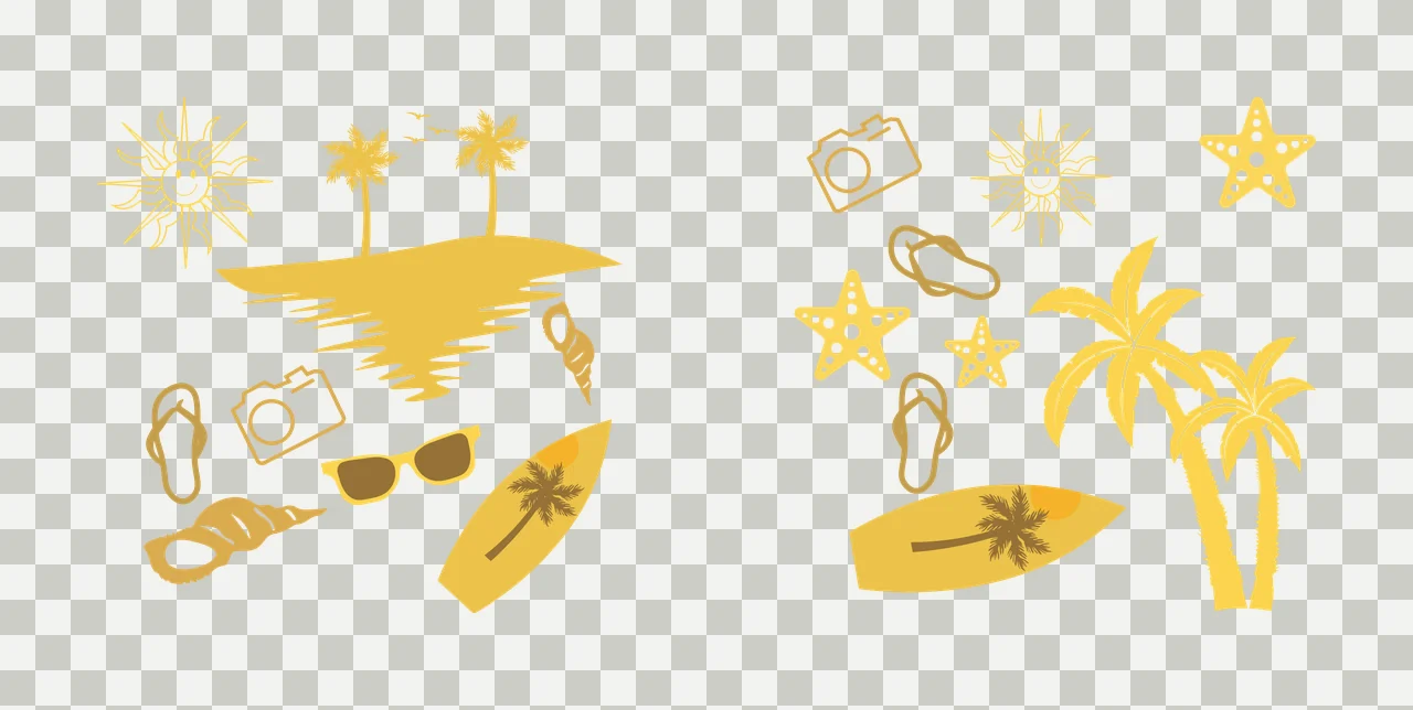 Collection Black Beach Vacation Travel Icons Collage summer items transparency and detail preview thumbnail