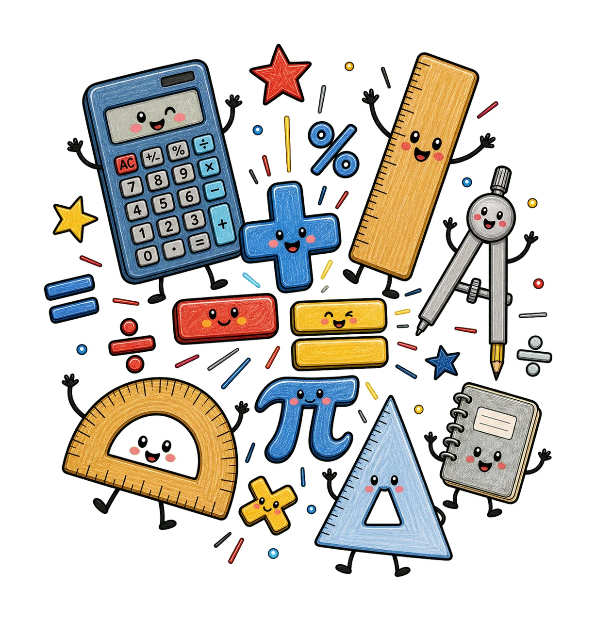Math Teacher Doodle Characters Geometry Teacher Variation E