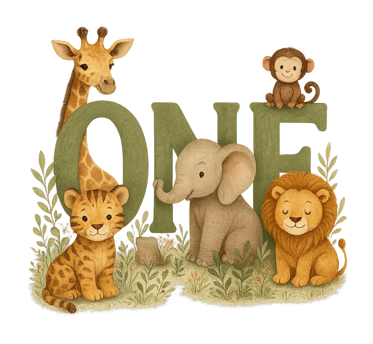 Wild One Safari Birthday Jungle Animals Artwork Kids Party