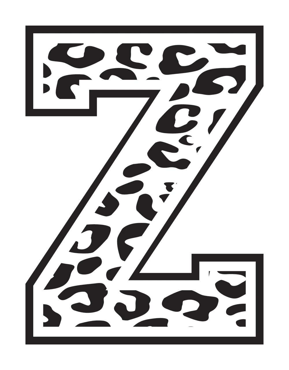 Black Varsity Half Font Leopard Character 17 print animal cheetah