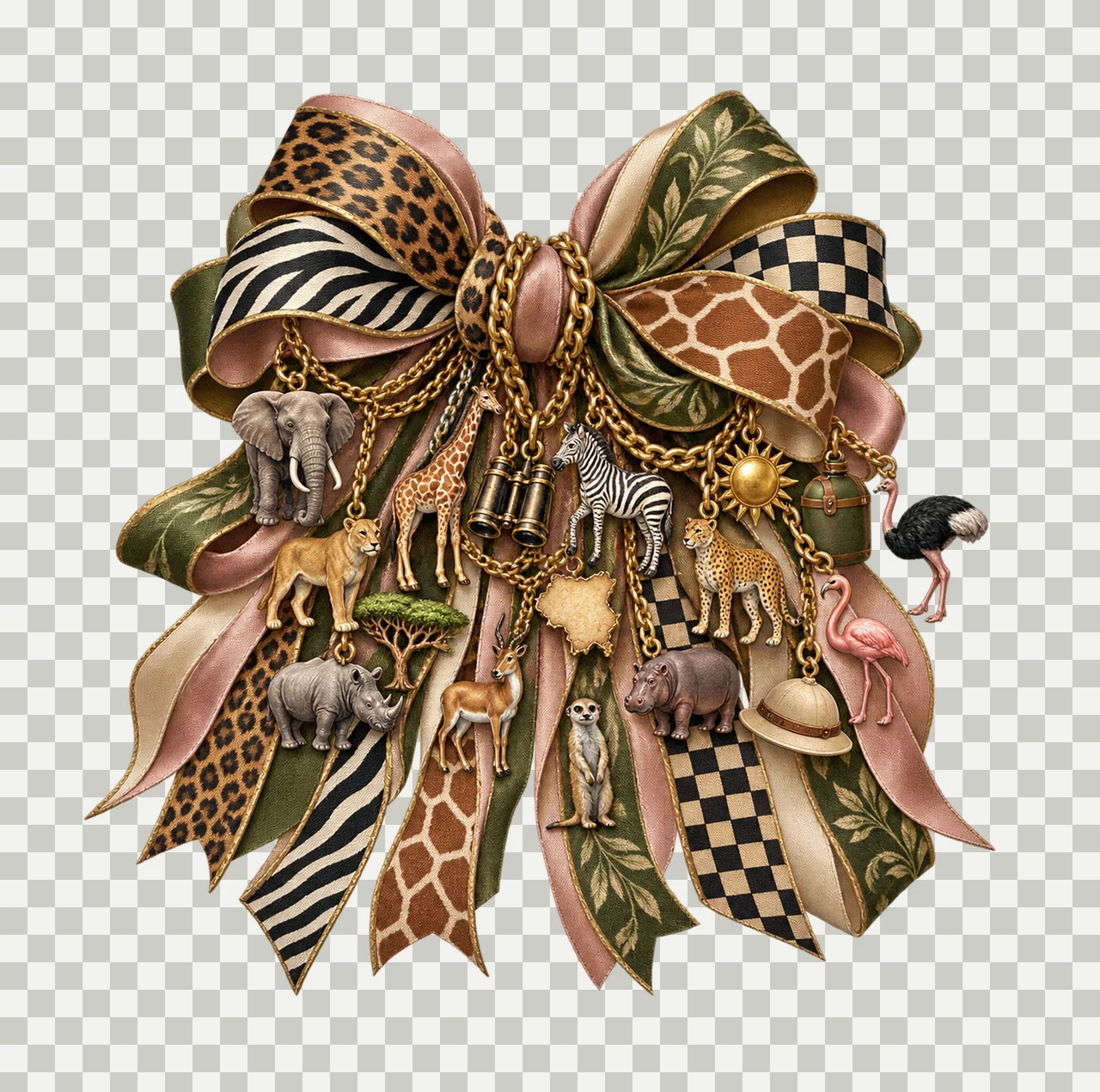 Realistic Safari Bow 1 Bow Charm PNG, Patterned Boutique Ribbon Clipart, Transparent Sublimation Digital Download transparency and detail preview thumbnail