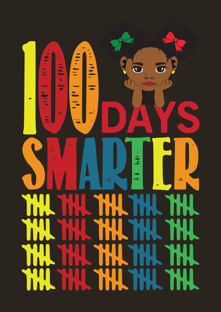 Black 100 Days Smarter Text With Tally marks silhouette typography contrast preview thumbnail