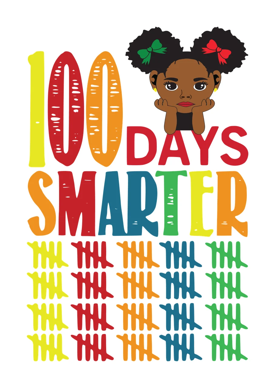 Black 100 Days Smarter Text With Tally marks silhouette typography