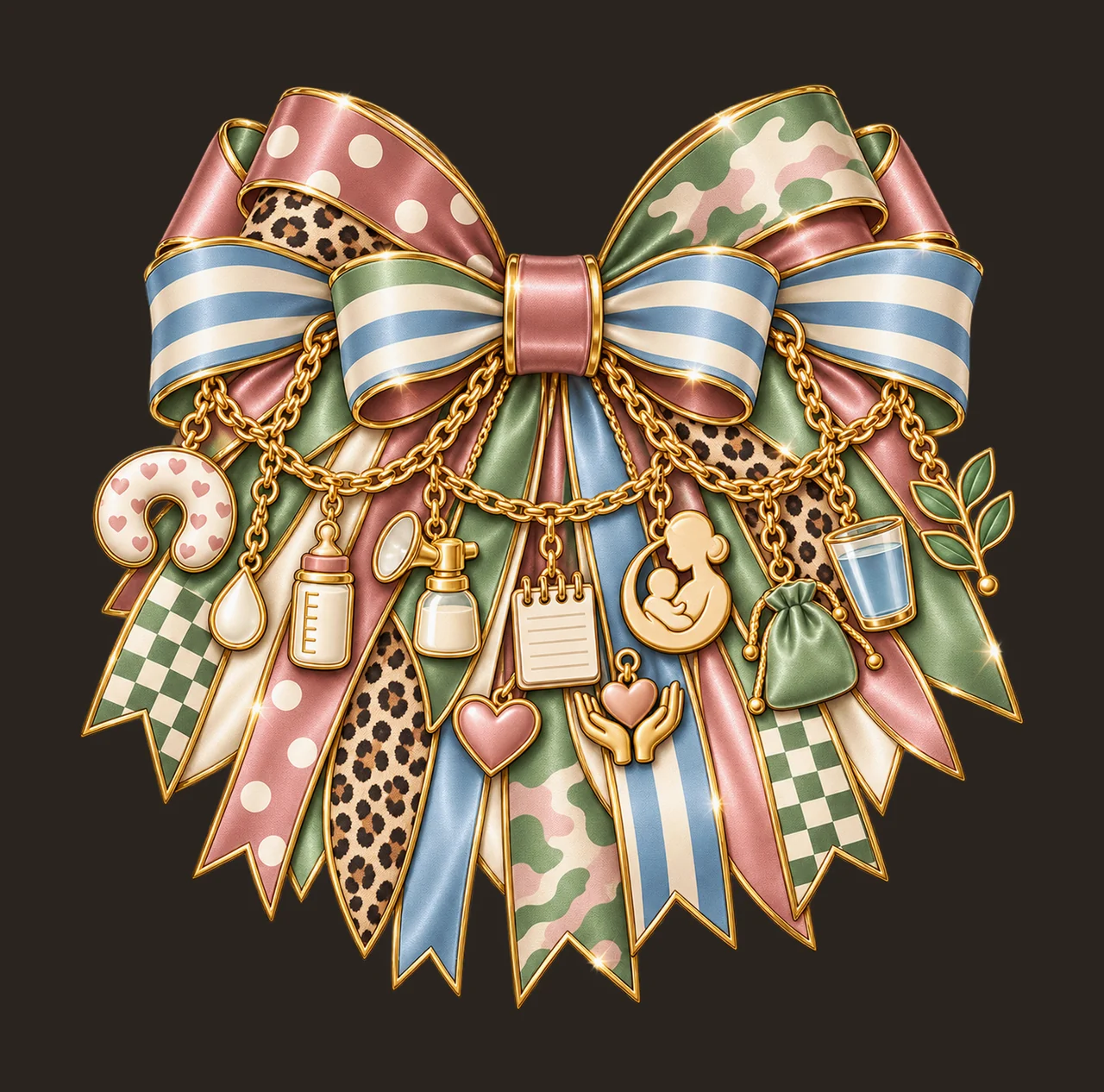 Lactation Consultant Bow Charm PNG, Gold Chain Charms, Transparent Sublimation Design, Digital Download contrast preview thumbnail