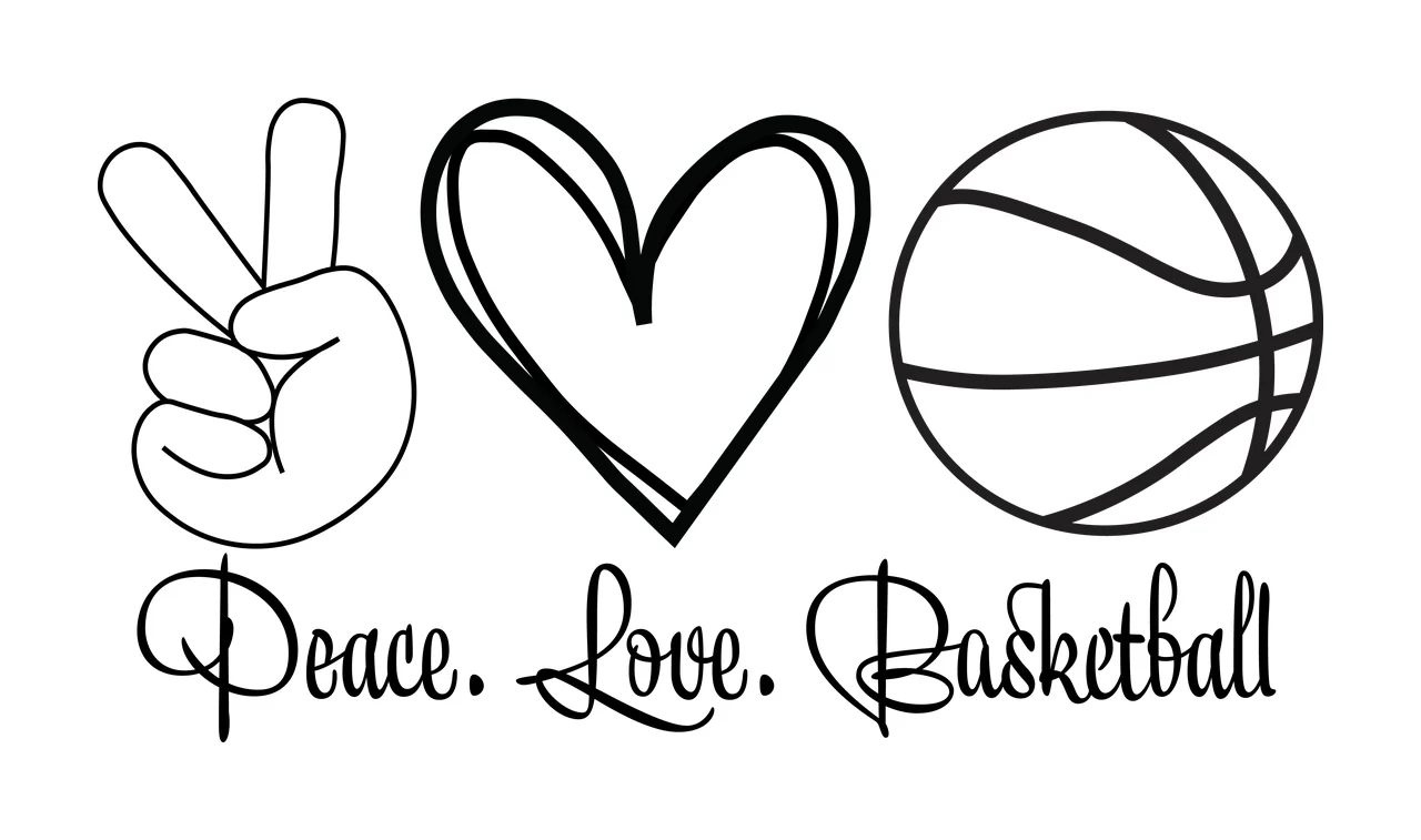 Peace Love Basketball Graphic With Outlined Heart Icon text and icons
