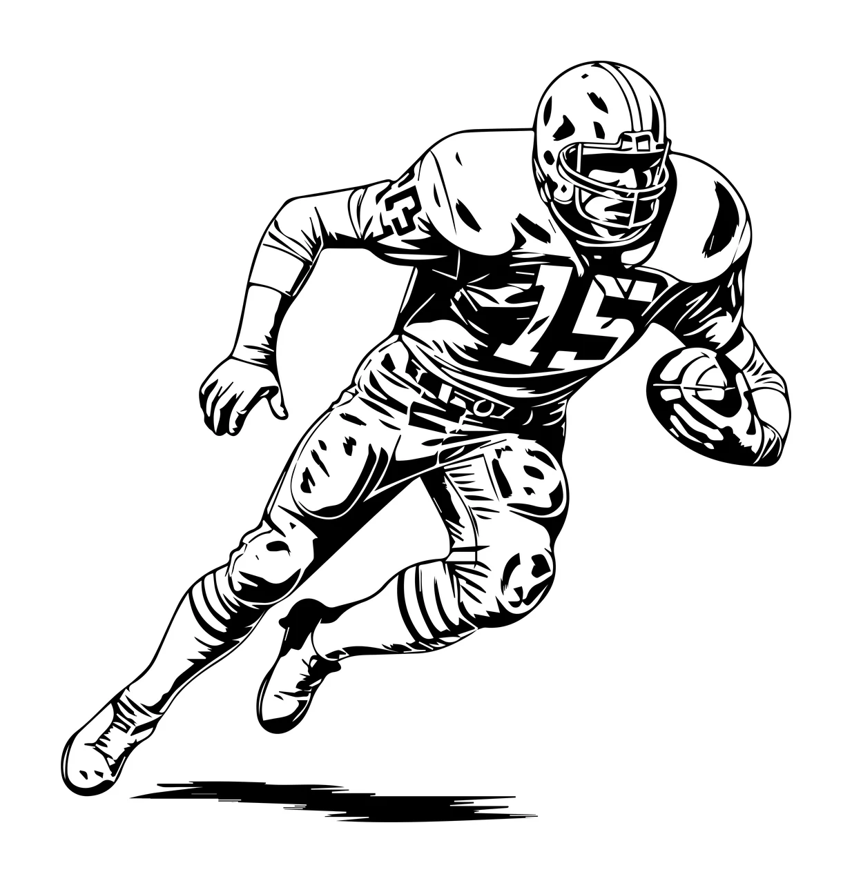 Football Player 15 Running With Number helmet uniform ink illustration
