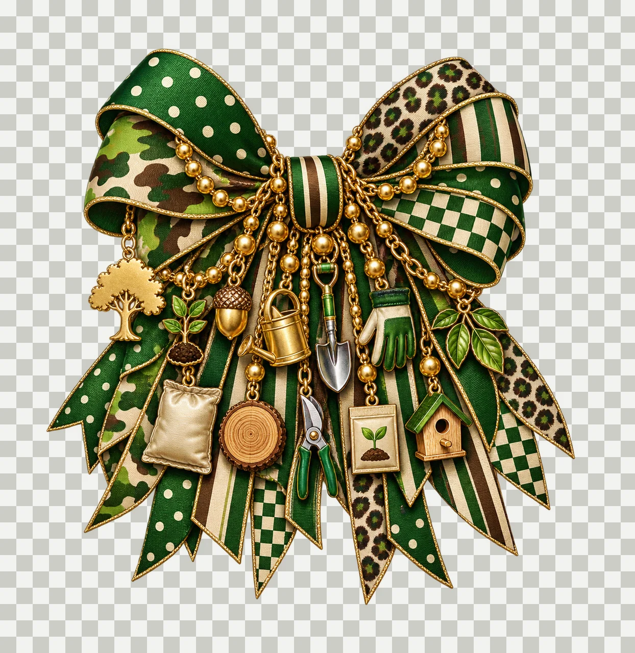 Arbor Day Bow Charm PNG, Gold Chain Charms, Transparent Sublimation Design, Digital Download transparency and detail preview thumbnail