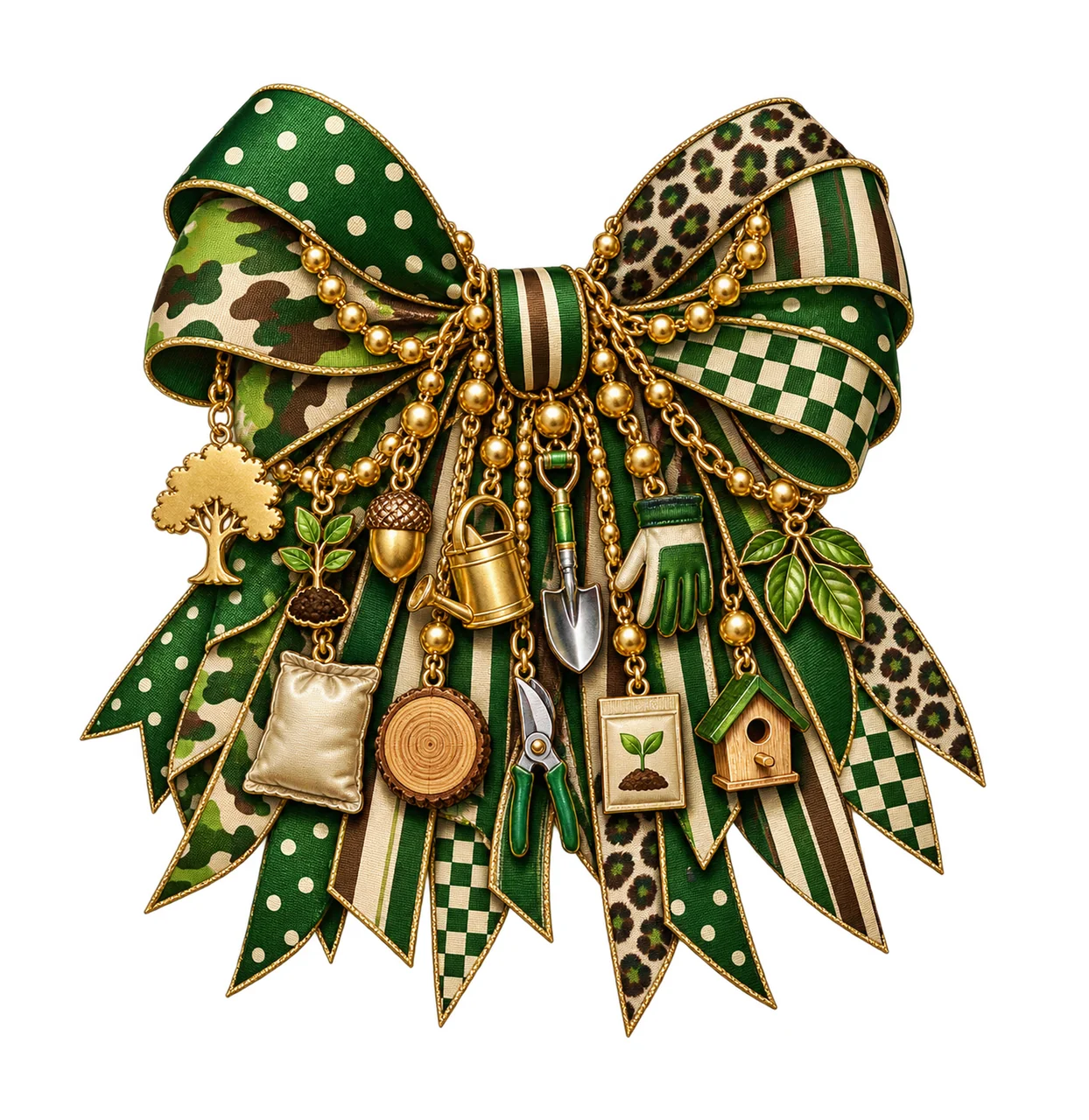 Arbor Day Bow Charm PNG, Gold Chain Charms, Transparent Sublimation Design, Digital Download
