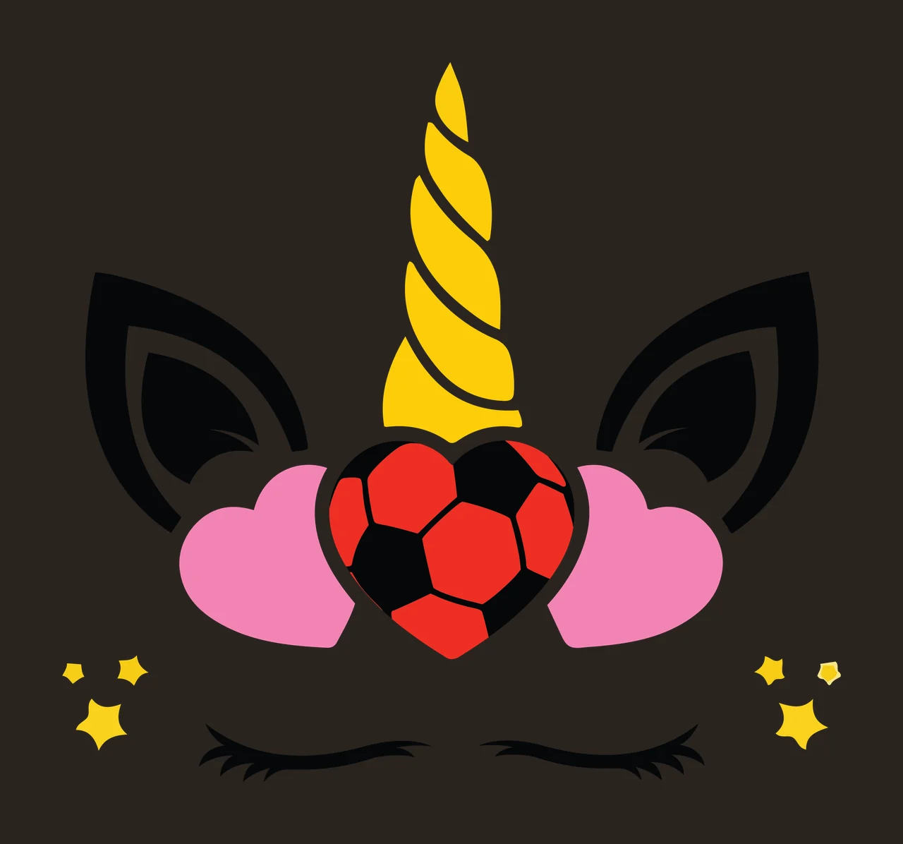 Unicorn Black And White Face Silhouette With Three horn ears contrast preview thumbnail