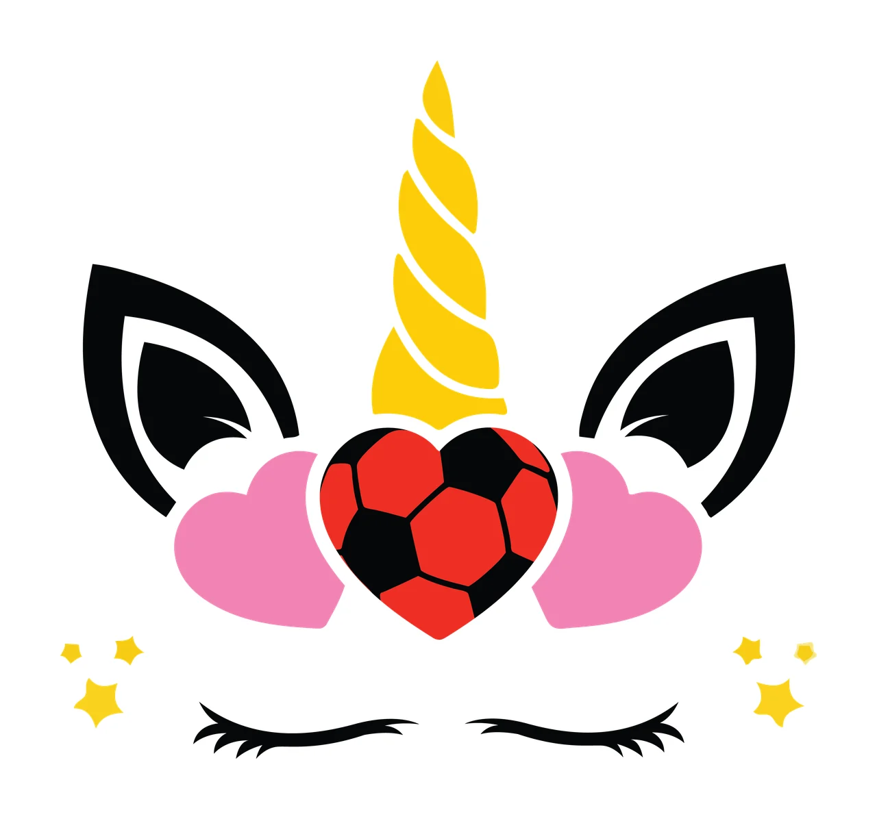 Unicorn Black And White Face Silhouette With Three horn ears