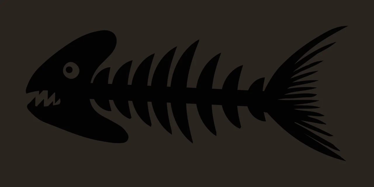 Bones Fish Skeleton Silhouette With Sharp Teeth facing left contrast preview thumbnail