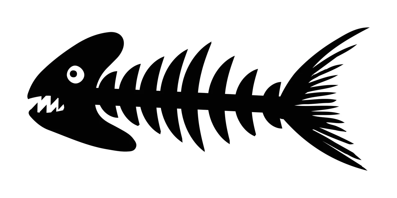 Bones Fish Skeleton Silhouette With Sharp Teeth facing left