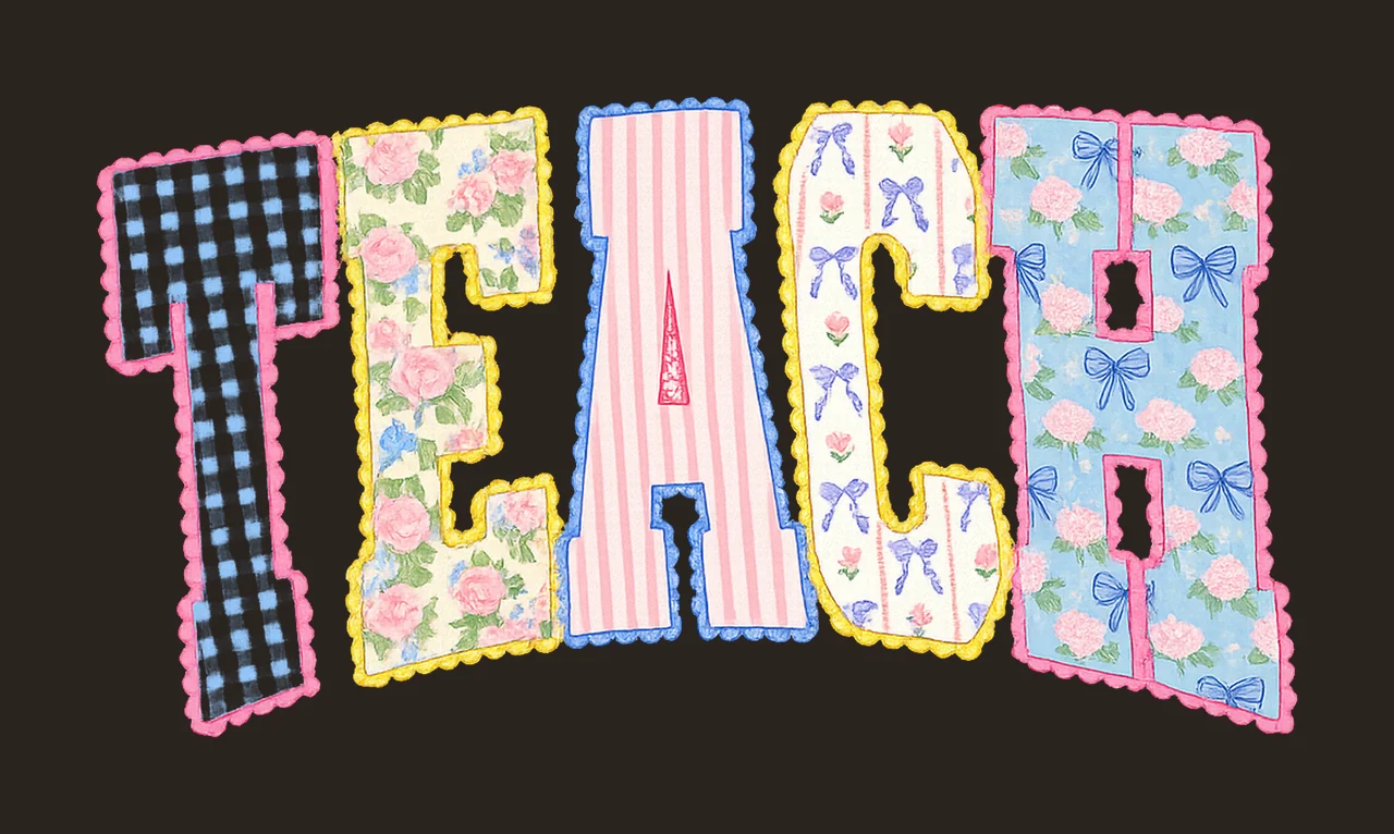 Retro Teacher Floral Spring Glitter Design for Teachers contrast preview thumbnail