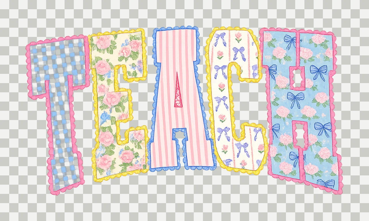 Retro Teacher Floral Spring Glitter Design for Teachers transparency and detail preview thumbnail