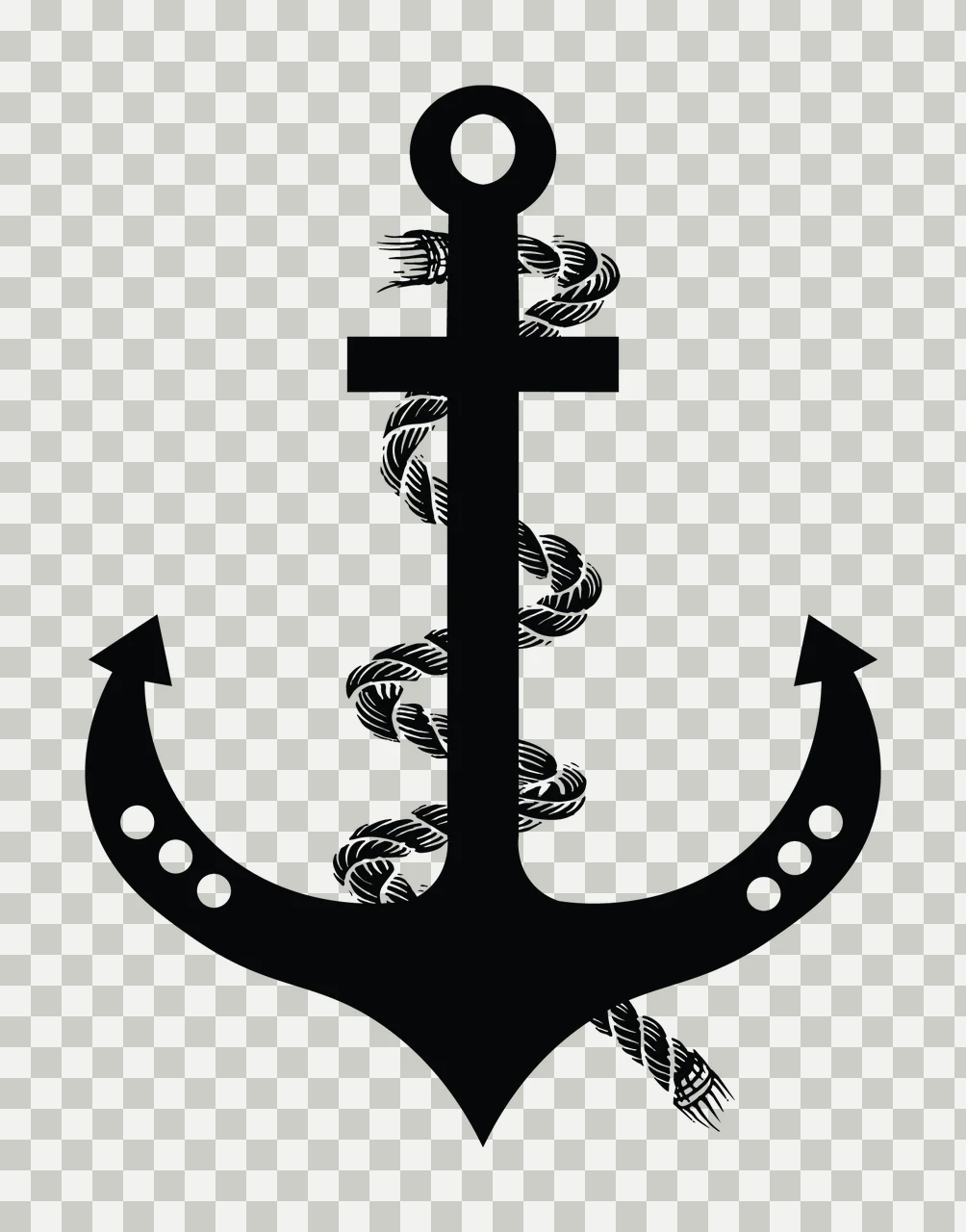Nautical Anchor With Wrapped Rope black white marine sea symbol transparency and detail preview thumbnail