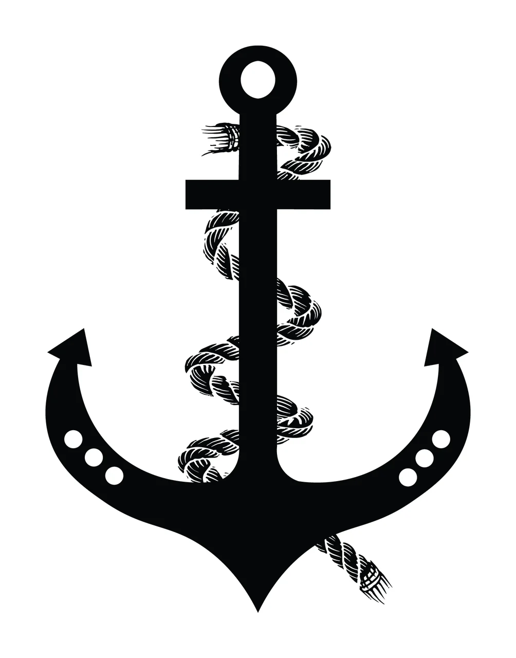 Nautical Anchor With Wrapped Rope black white marine sea symbol