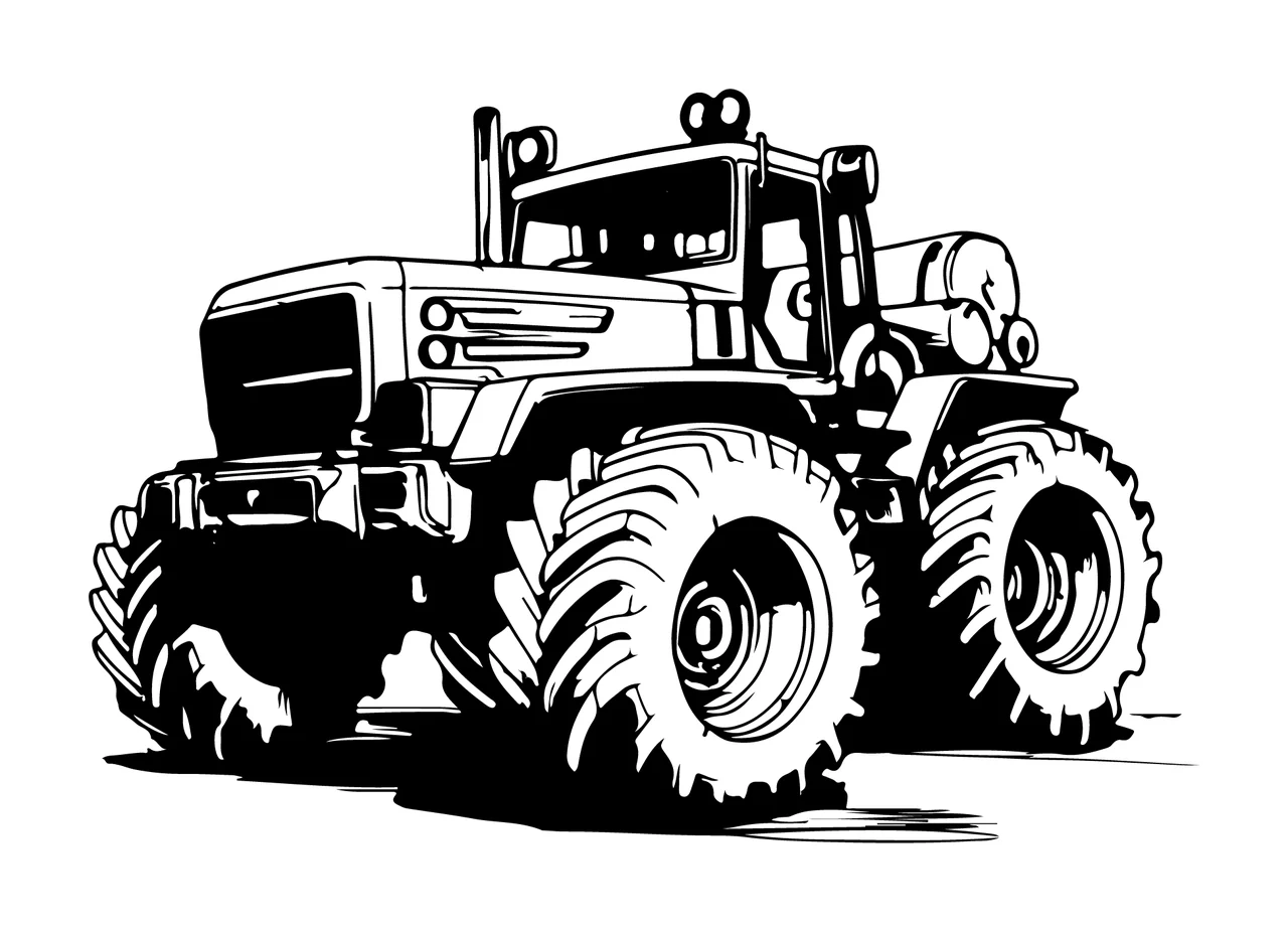 Farm Tractor With Large Wheels cabin exhaust line art black