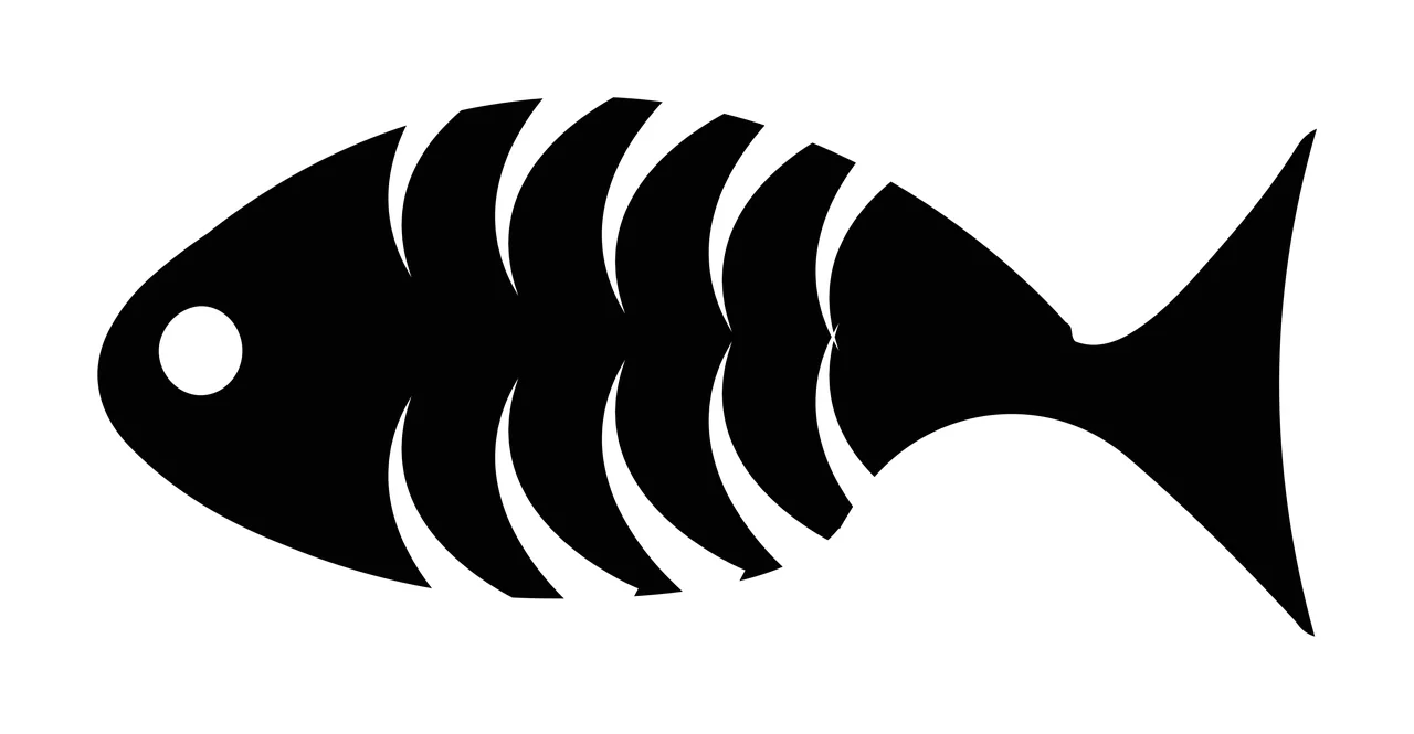Bones A Stylized Black Fish Skeleton Icon flat graphic white