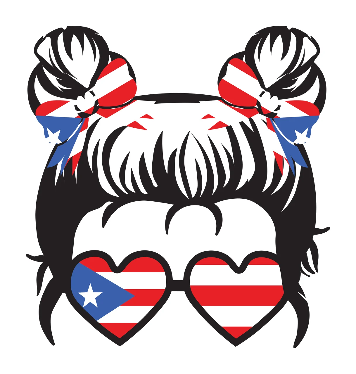 Girl Silhouette With Heart Sunglasses wearing glasses hair bun