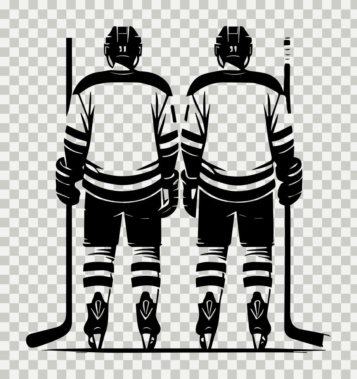 Hockey Two Players With Sticks standing helmets jerseys silhouette transparency and detail preview thumbnail