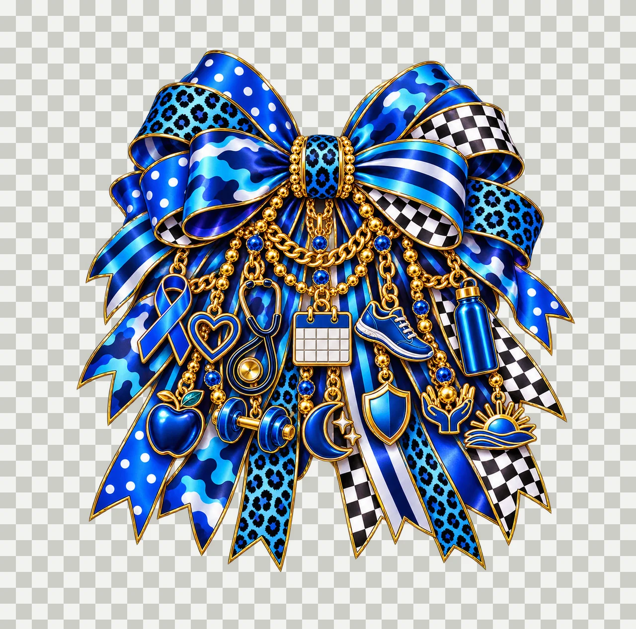 Men's Health Awareness Bow Charm PNG, Gold Chain Charms, Transparent Sublimation Design, Digital Download transparency and detail preview thumbnail