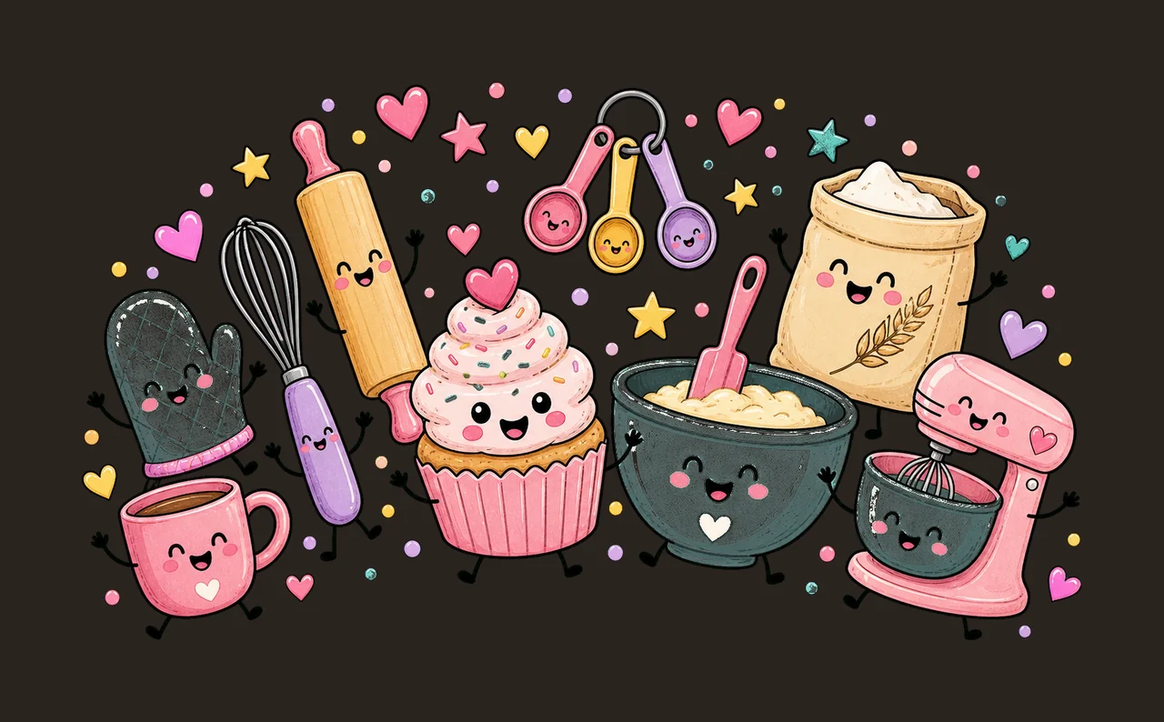 Baking Lover Doodle Characters Cute Baking Crew Variation A contrast preview thumbnail