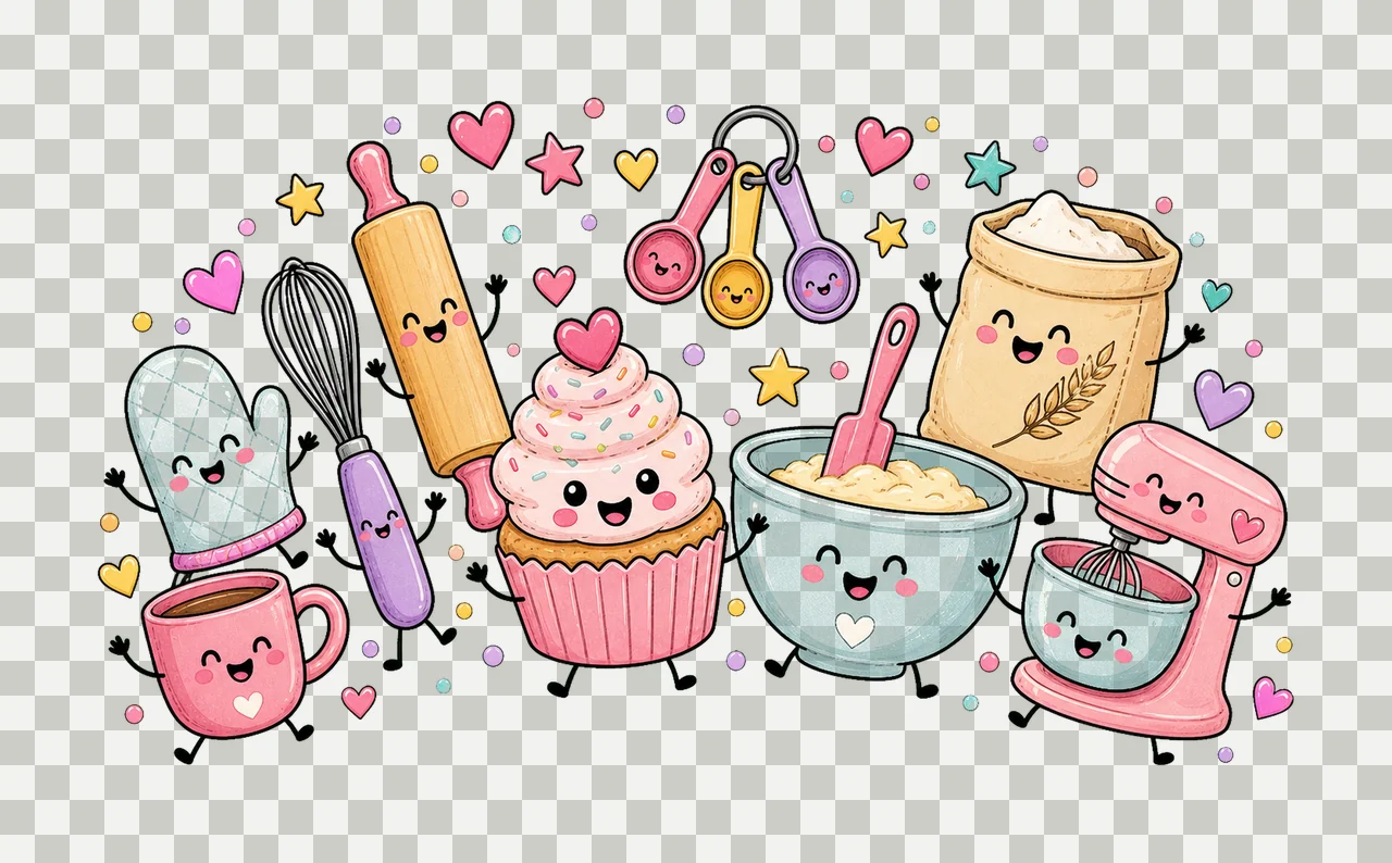 Baking Lover Doodle Characters Cute Baking Crew Variation A transparency and detail preview thumbnail
