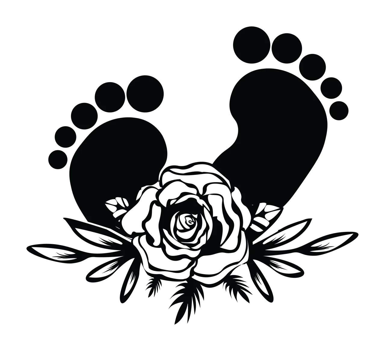 Baby Feet Flower With Rose Floral Decor stationary leaves silhouette