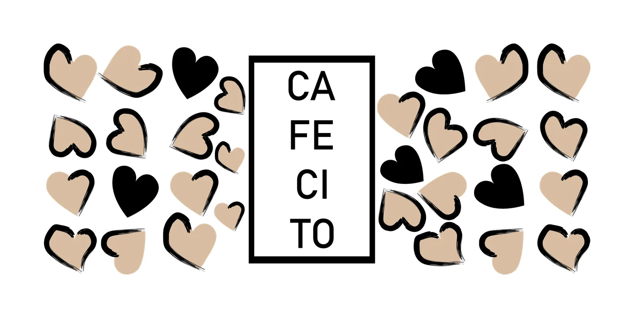 Can Glass Wrap Cafecito Text In Rectangular Frame with hearts