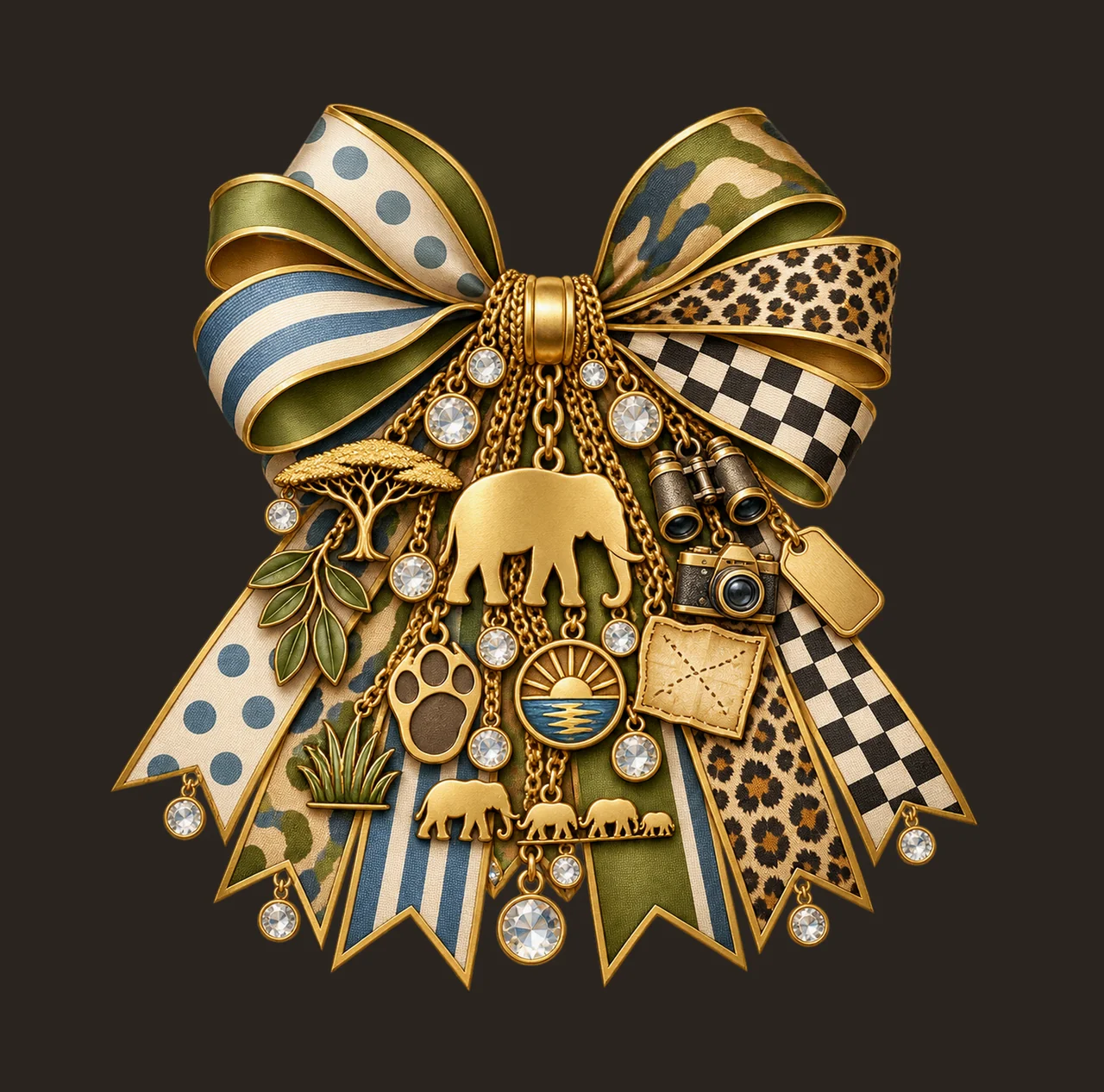 Elephant Lover Bow Charm PNG, Gold Chain Charms, Transparent Sublimation Design, Digital Download contrast preview thumbnail